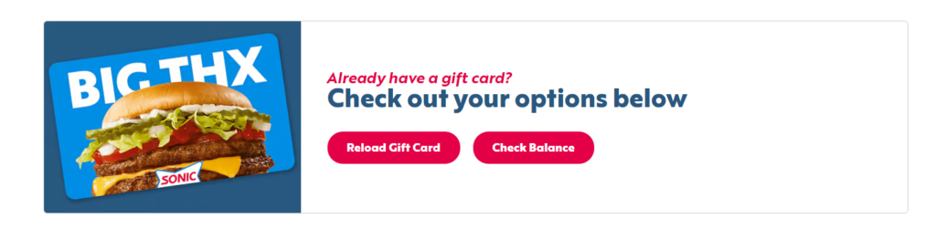 Balance checking and Reloading of Sonic Gift Card