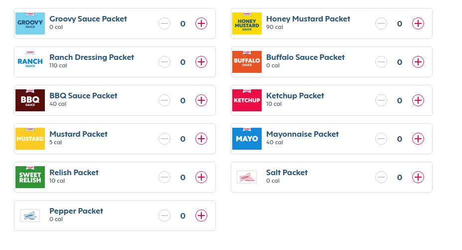 Sonic Sauces List with Calories